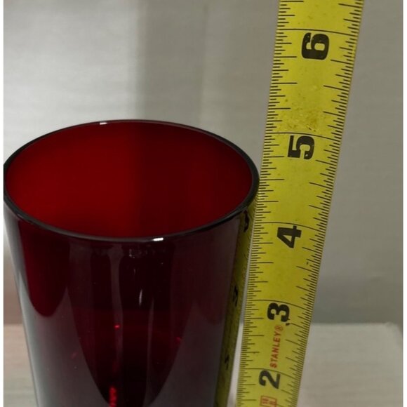 Set Of 5 Vintage Ruby Red Wine Glasses With Clear Pedestal Base - Picture 6 of 8